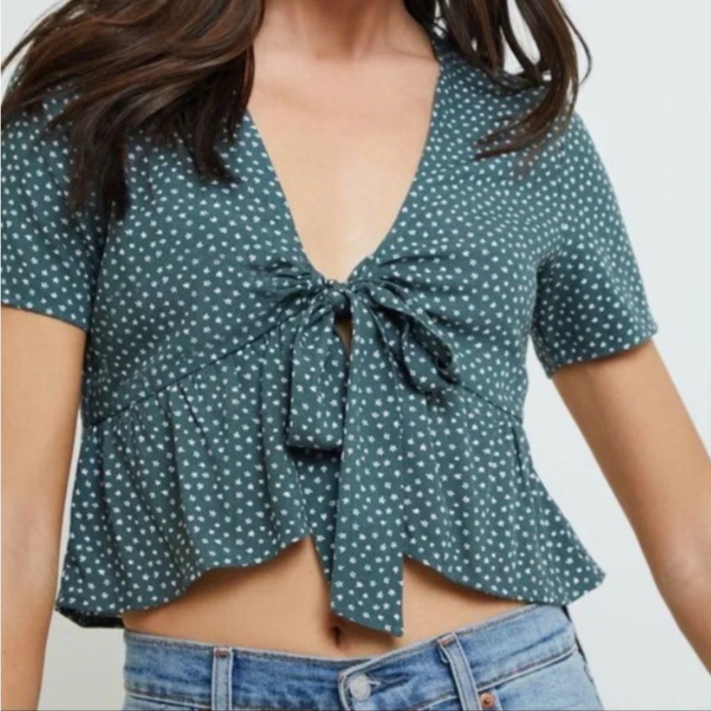 Blue Ditsy Floral Women's Tie Front Top Pacsun